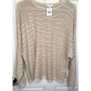 NWT Pure Jill Women's Relaxed Textured Linen Blend Sweater Sz L Natural Coastal
